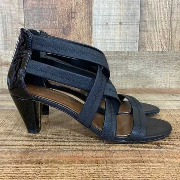 Donald J Pliner Black Leather Vida Strech Strappy Sandals Womens 7.5M - Picture 1 of 12
